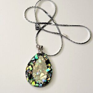 Mens Teardrop Abalone Pendant Chain Oval Shape Genuine Abalone Pendant Necklace